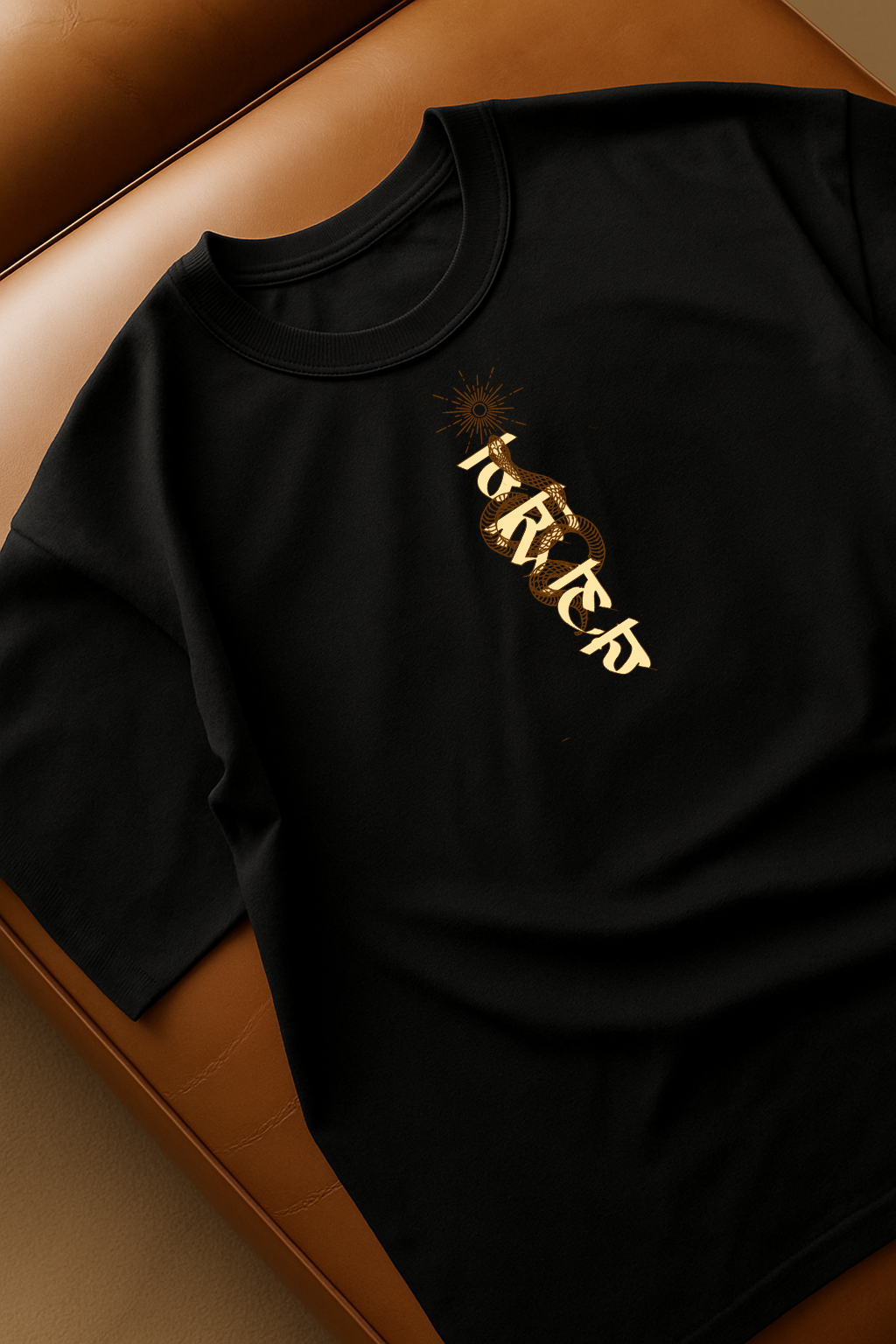 Naag Patta Chitra t-shirt black front — 240 GSM Indian art streetwear